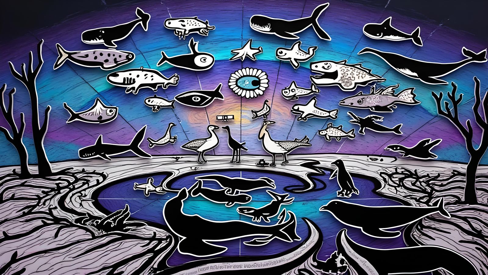 Vivid Wildlife Map in Huichol Yarn Art