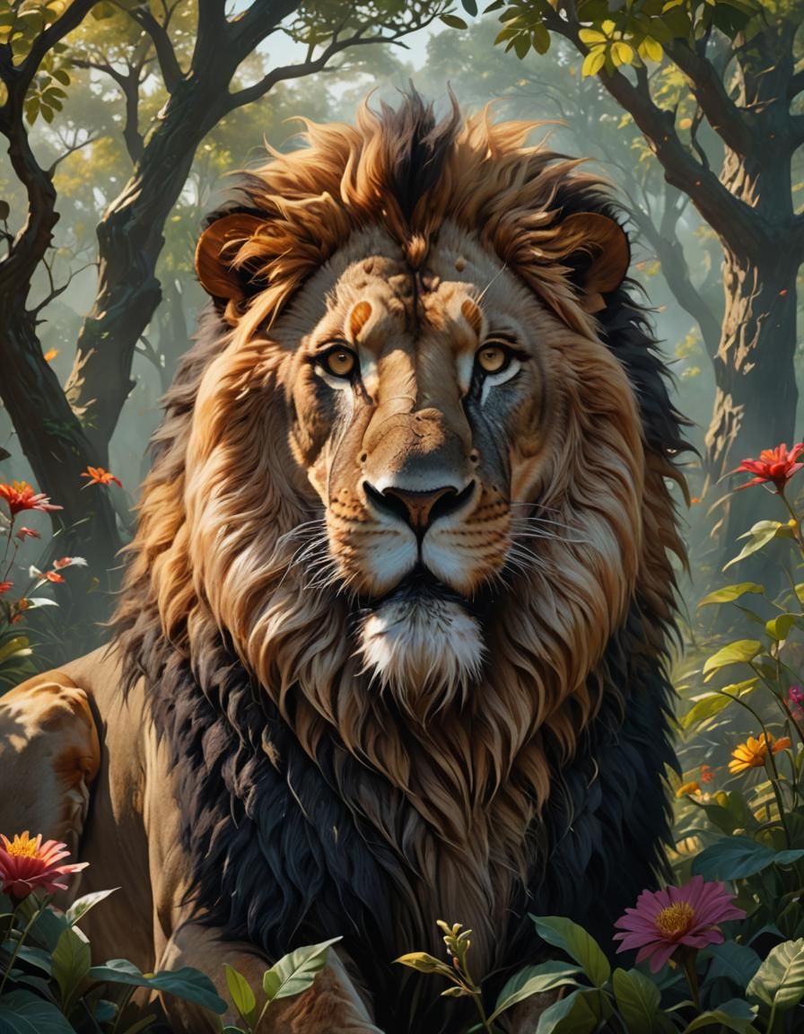 Magnificent Lion Portrait in Wilderness Concept Art