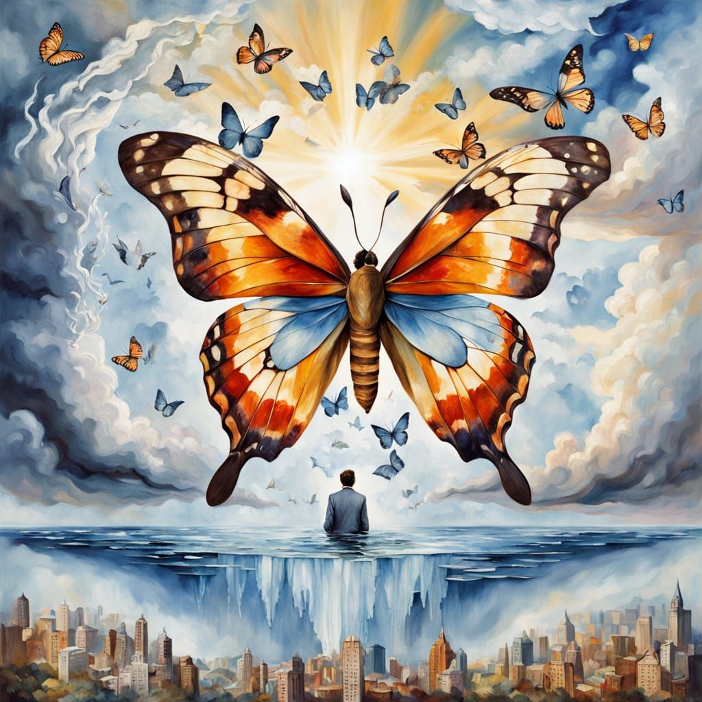Surrealist Butterflies Dance Amidst Cloudy Skies