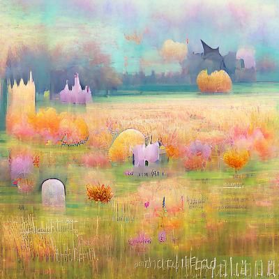 Pastel Gothic Autumn Meadow Landscape