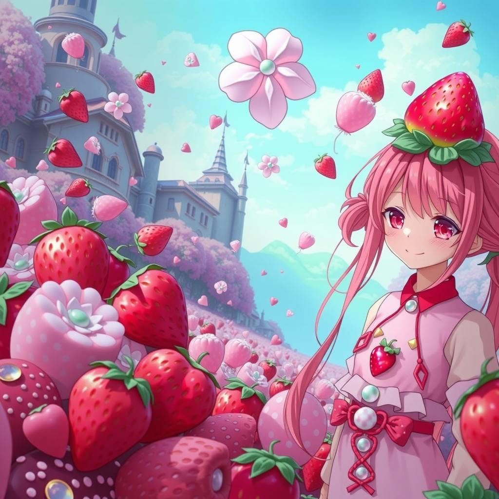 Anime Girl in Strawberry Candy Land