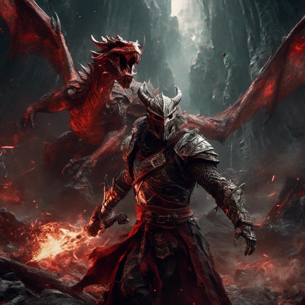 Time-Distorting Dragonborn Warrior Roaring in Macabre Style