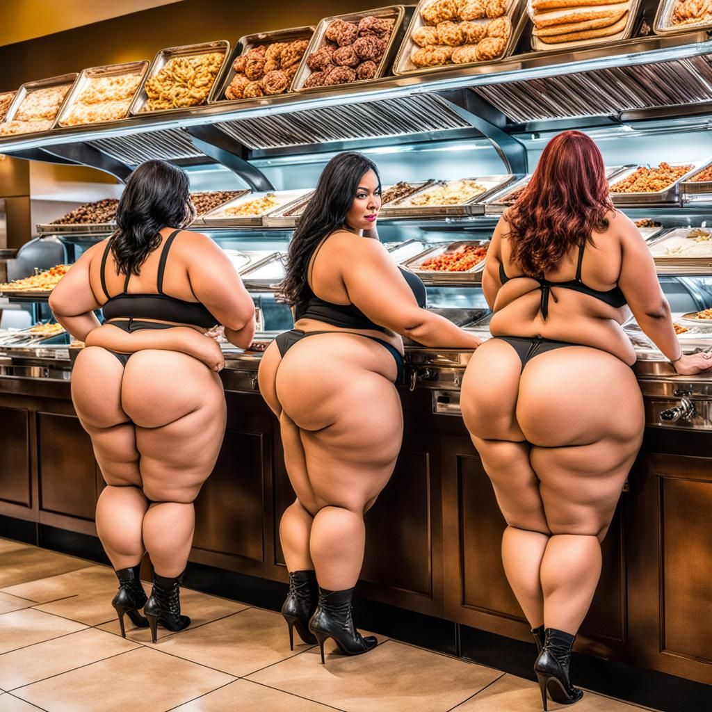 Plus-Size Women Posing in a Buffet