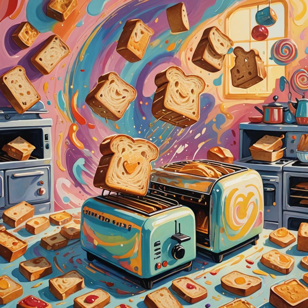 Whimsical Cartoon Bread Toaster in Gouache Style