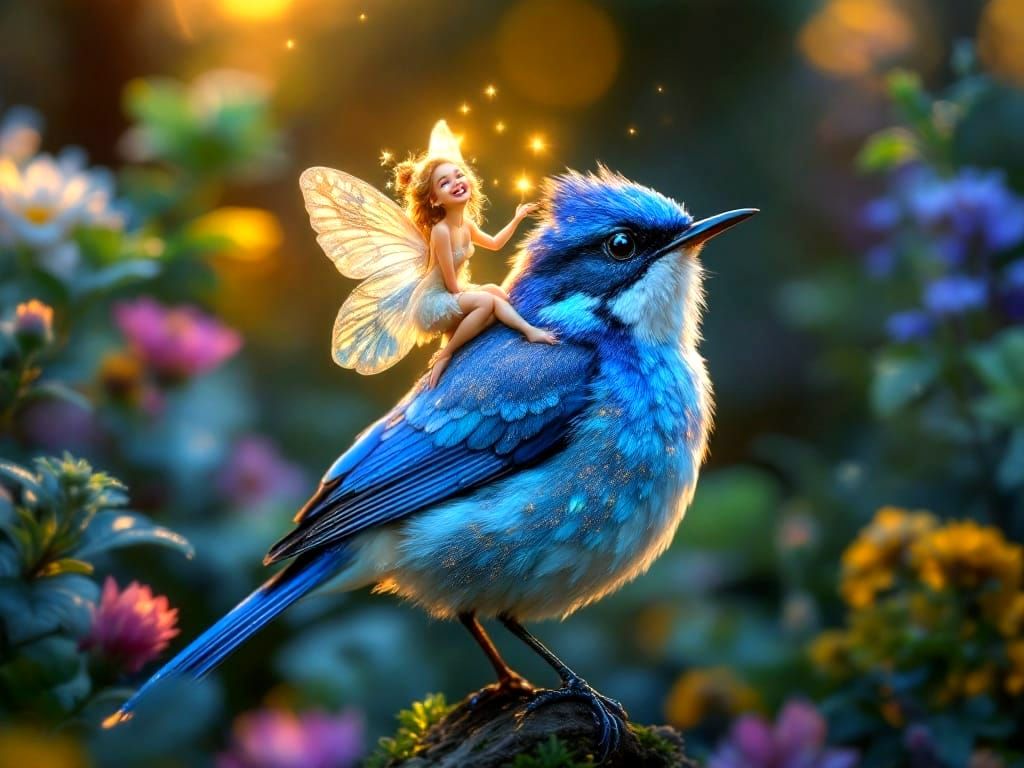 Australian Blue Wren in Vibrant Garden Paradise with Elusive...