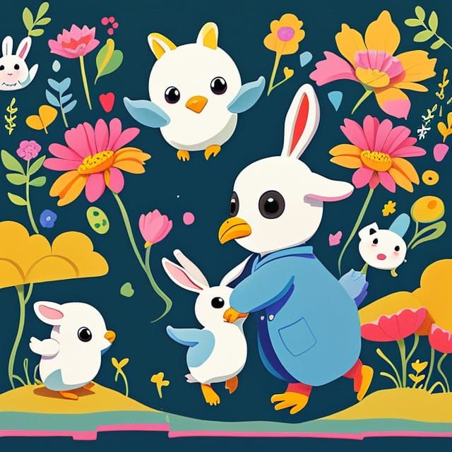 Whimsical Cartoon Animal Couples in Hand-Drawn Style