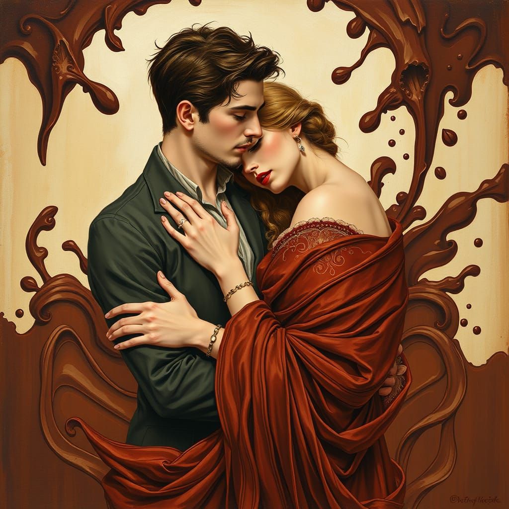 Chocolate Embrace in Art Nouveau Style
