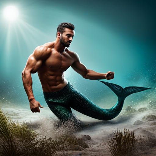 Merman Underwater Diorama in Realistic Style