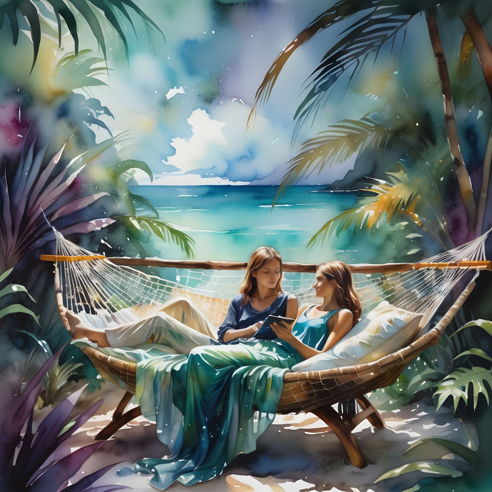 Ethereal Beach Scene in Watercolor and Alcohol Ink