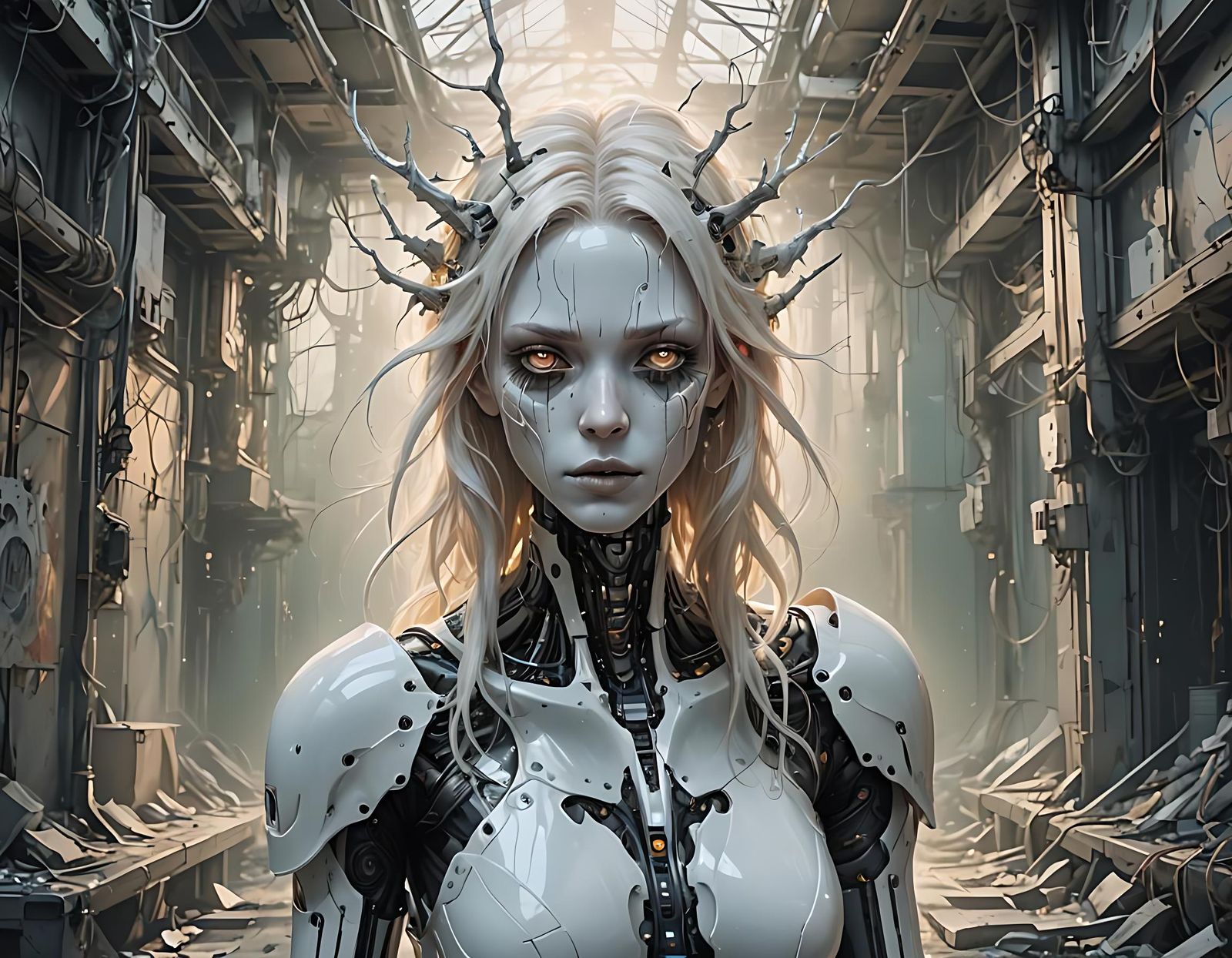 Defiant Figure in Bleached Cyberpunk Reality