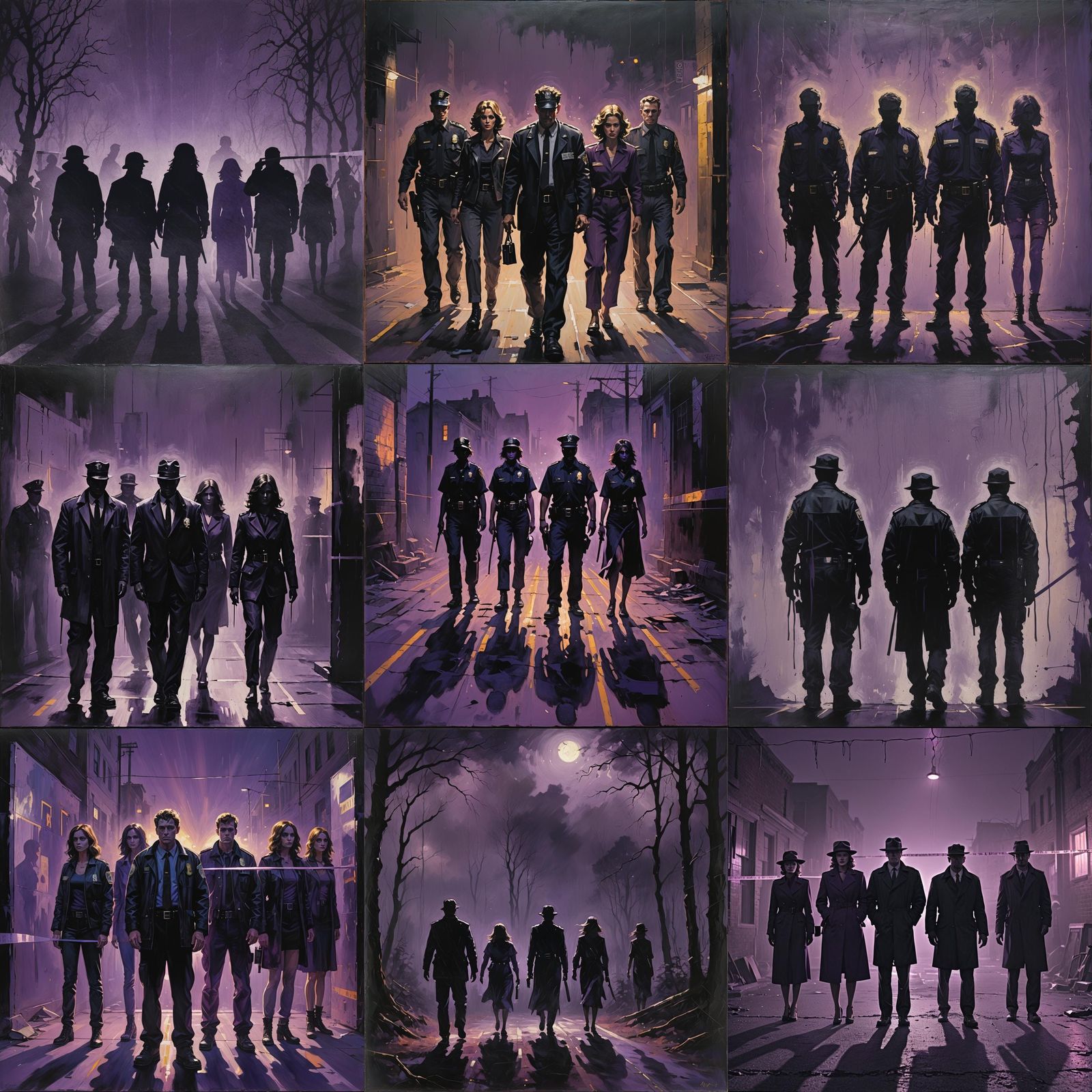Mystic Silhouettes with Police Tape in Oil Painting Style
