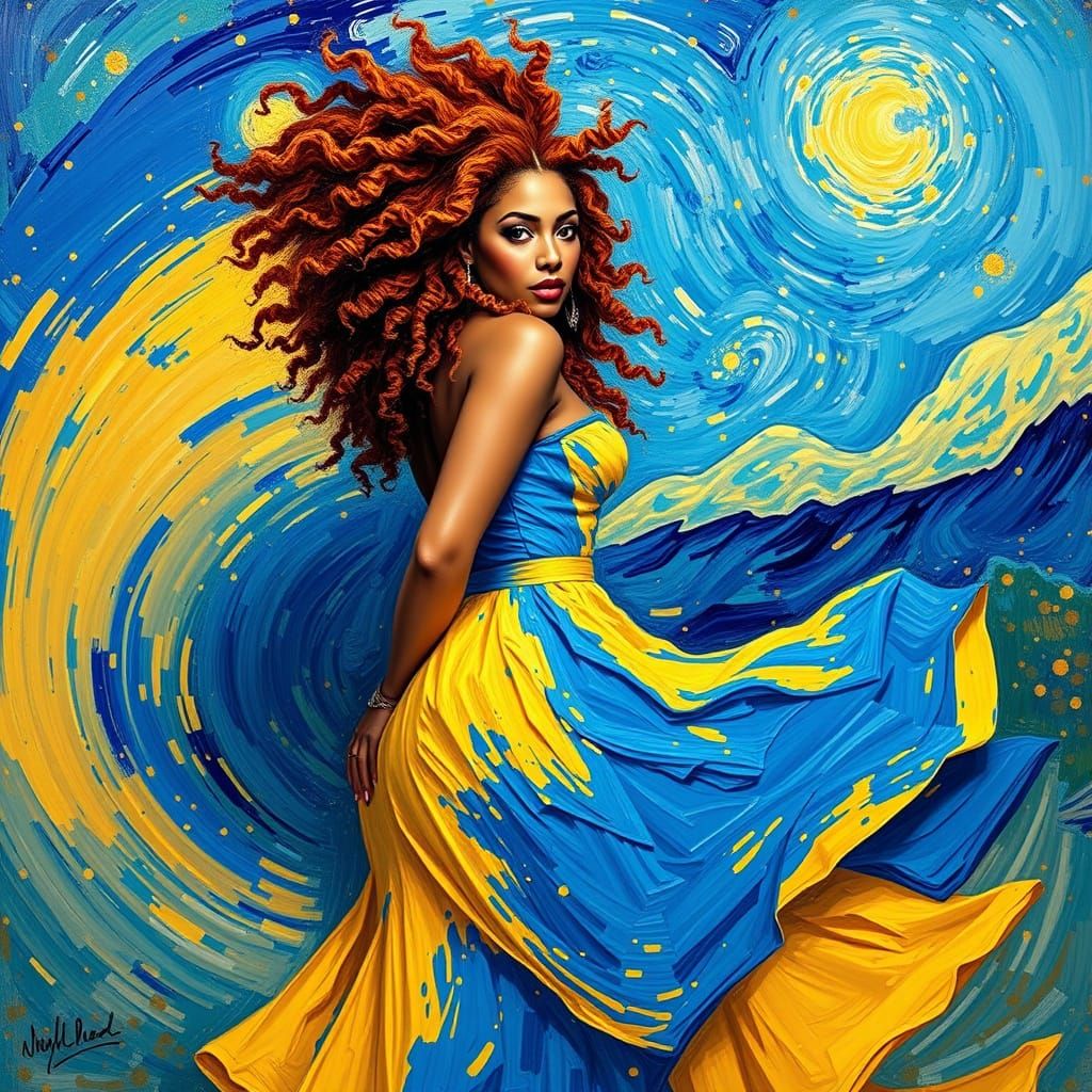 Cardi B in Vibrant Post-Impressionist Landscape