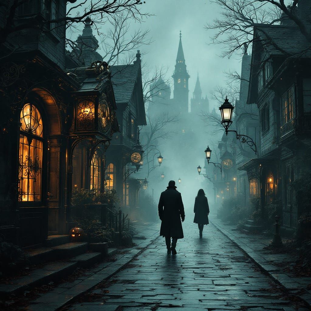 Steampunk Halloween Night in Victorian Town