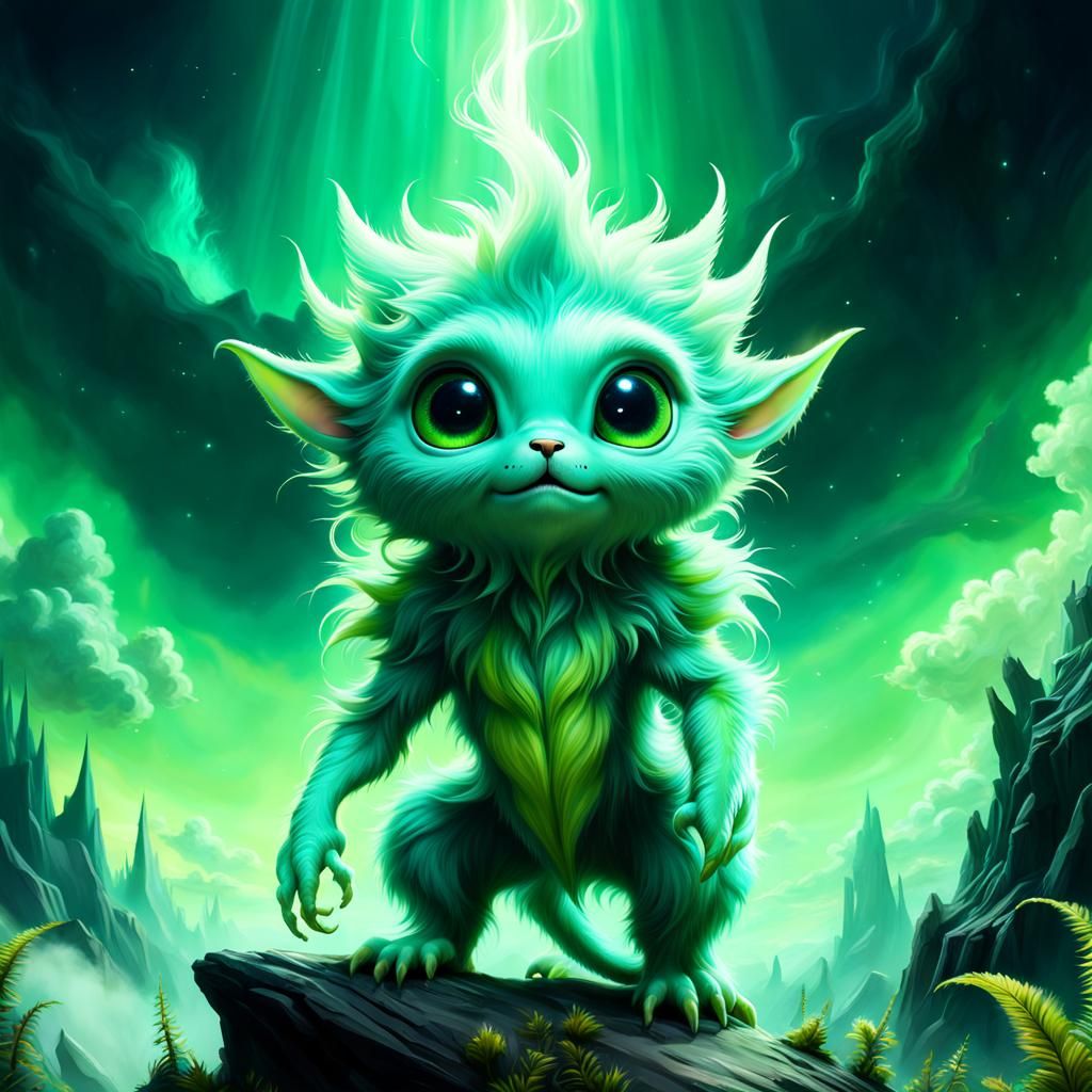 Pastel Green Alien Creature in Fantasycore Style