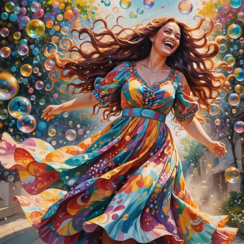 Woman in Flowing Dress, Whimsical Fantasy Art