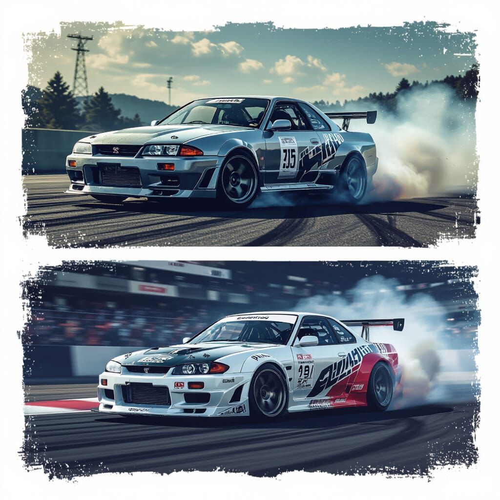 Retro vs Modern Drift Cars Collage