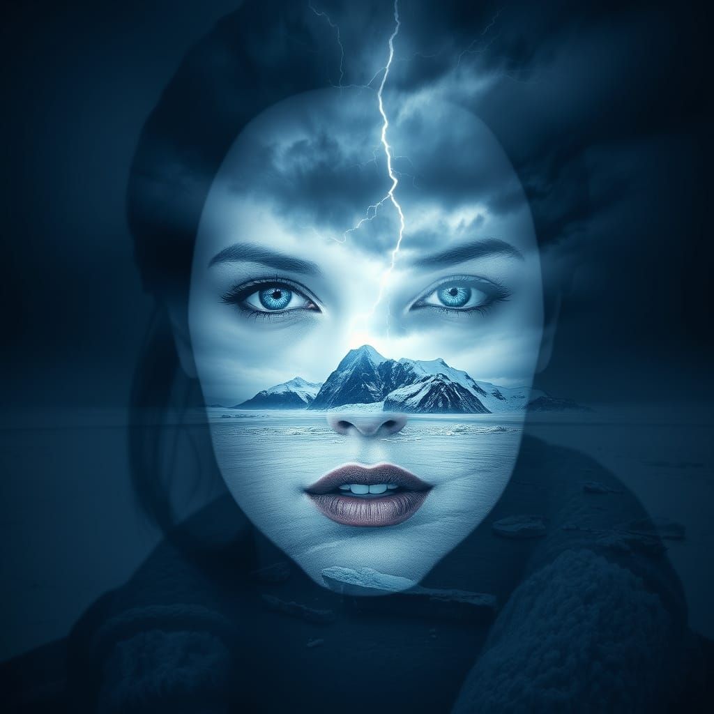 Ethereal Woman Unites with Antarctic Storm