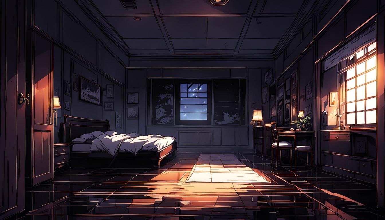 Dimly Lit Anime Bedroom Interior
