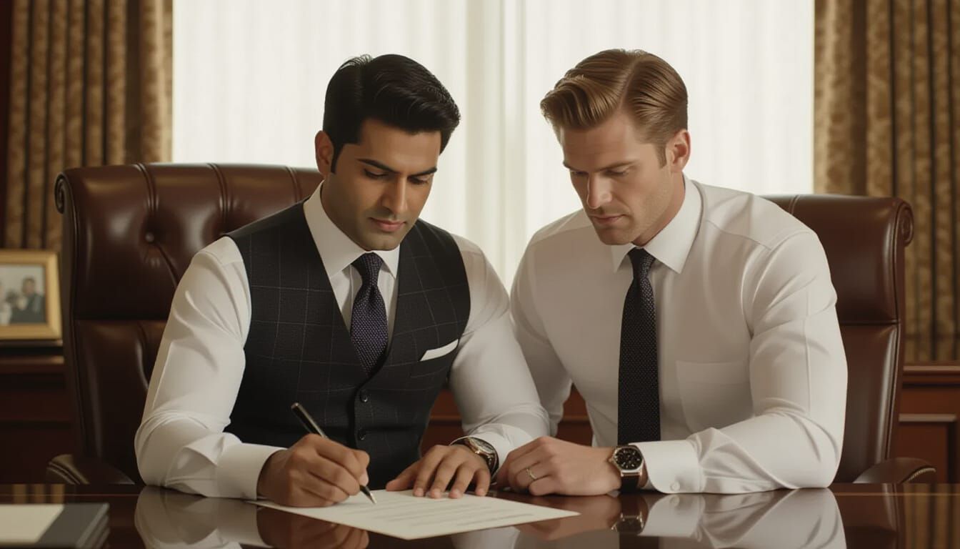 Man Signs Document Using Colleague's Back as Support