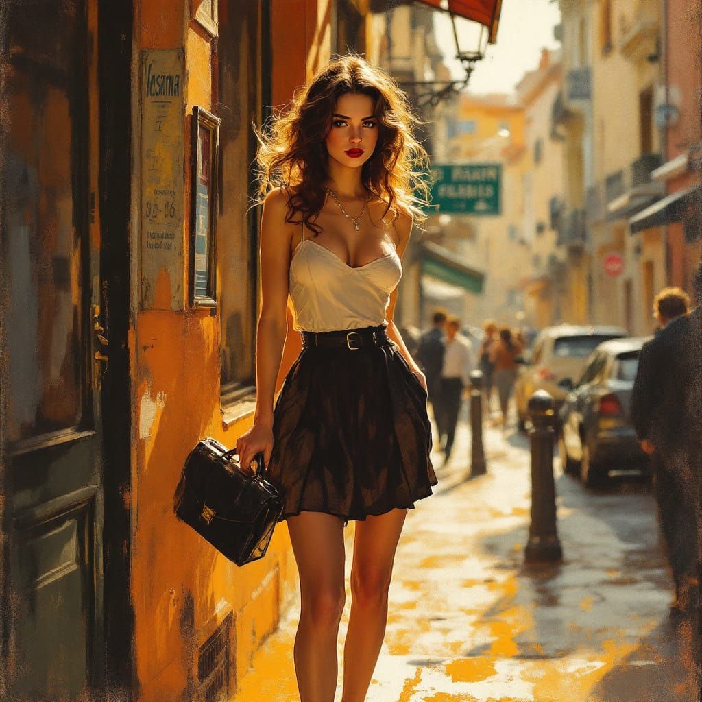 Pin Up Woman in Seville Streets, Zorn and Hooks Style
