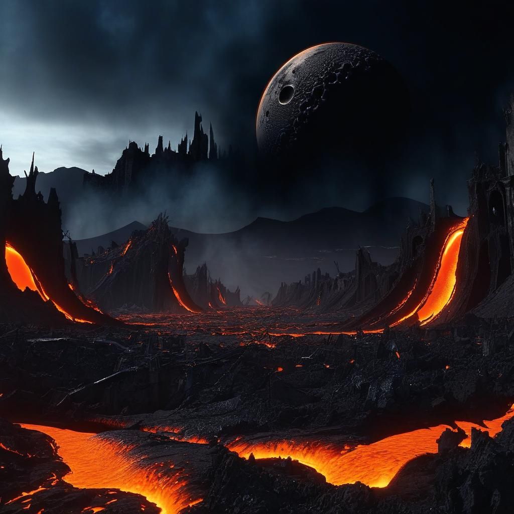 Black Moon Over Earthquake Ravaged Landscape