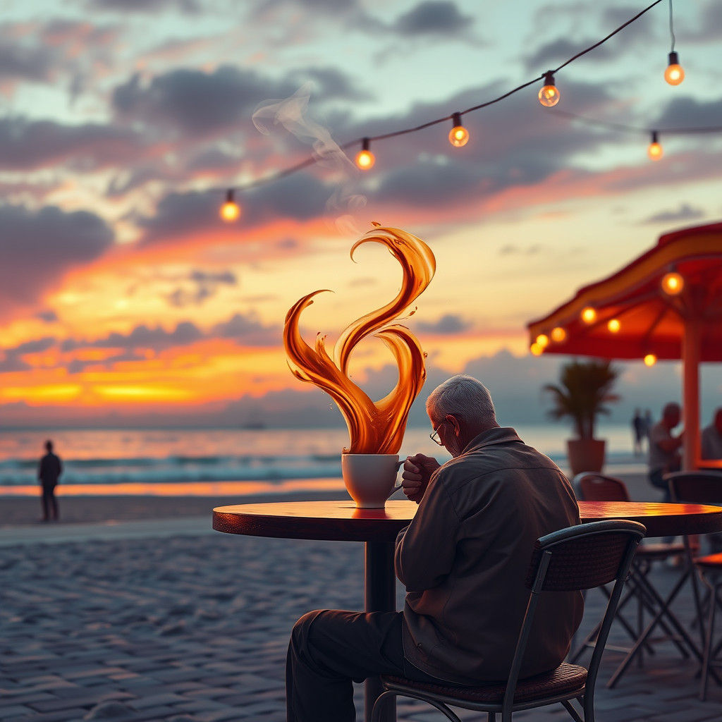 Coffee Cyclone at Sunset: Dreamlike Matte Painting