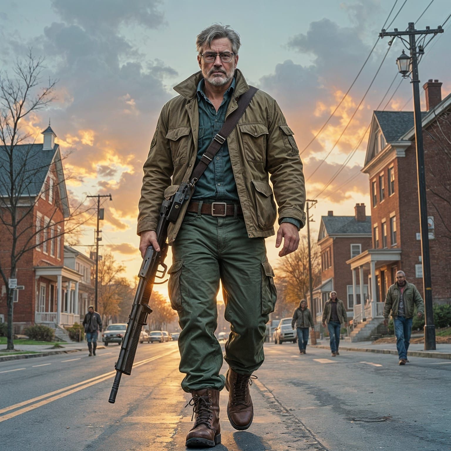Survivor in Post-Apocalyptic Vermont Town at Dawn