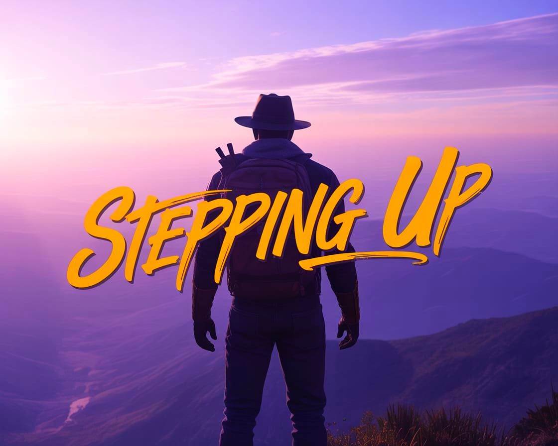 Rugged Wanderer Overlooking Hazy Horizon in 3D