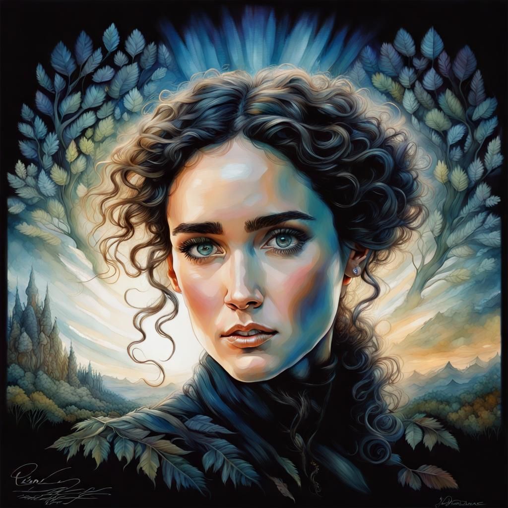 Jennifer Connelly Grayscale Fantasy Portrait by Artgerm