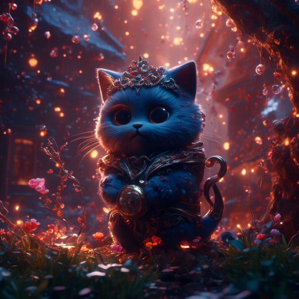 Night Cat in Detailed Matte Painting Style