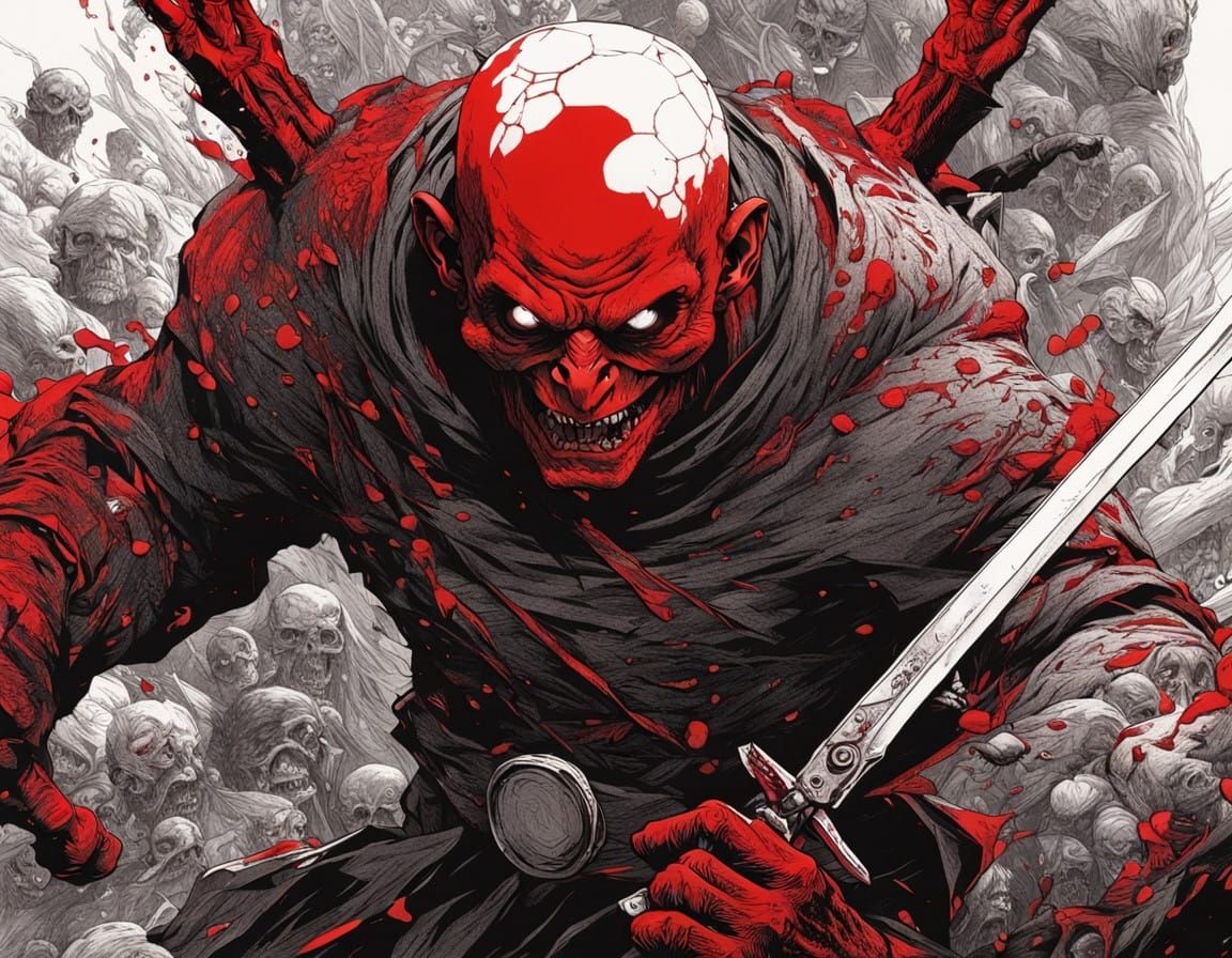 Vibrant Red Portrait in a Dark, Aggressive Style