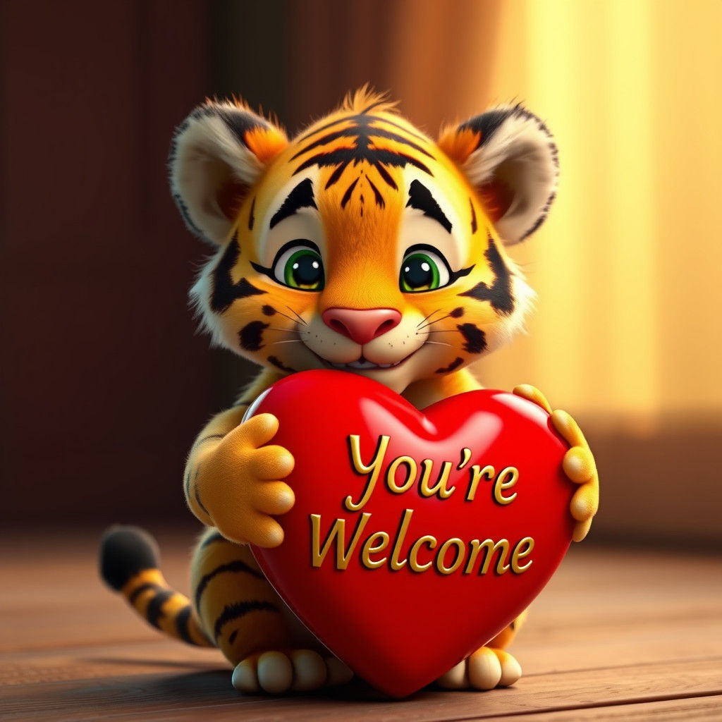 Tiger Cub Holds Heartfelt Love Gift in Whimsical Pixar-Inspi...