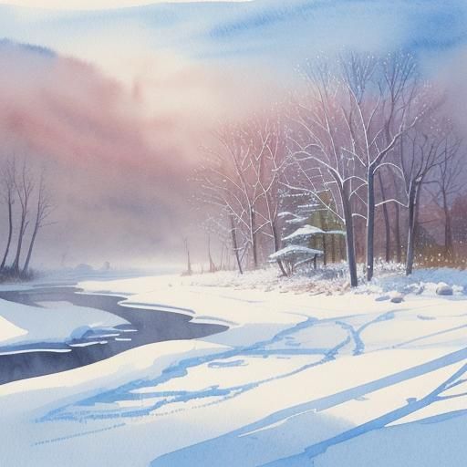 Delicate Winter Scene: Watercolor Illustration