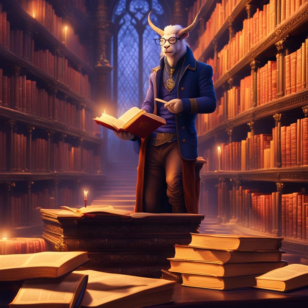 Capricorn Reading in Library with Rose