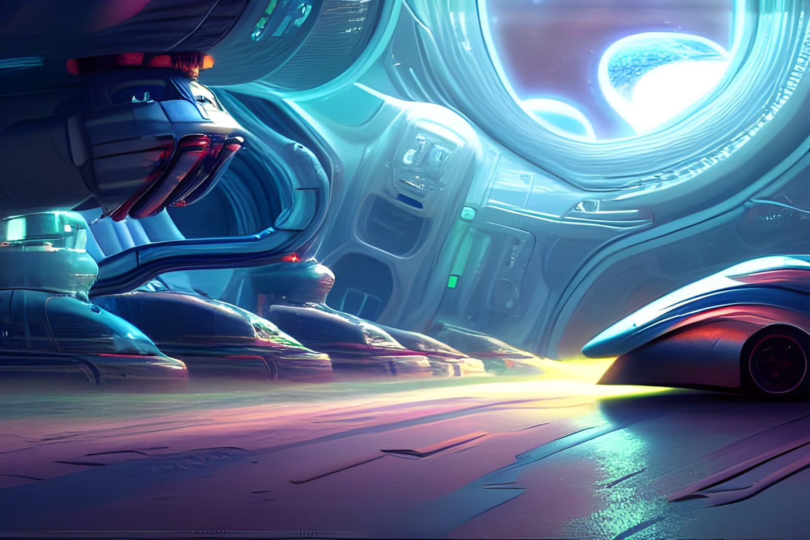 Futuristic Car in Detailed Sci-Fi Landscape