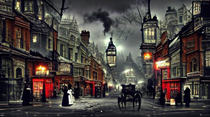 Snowy Victorian London Street at Night
