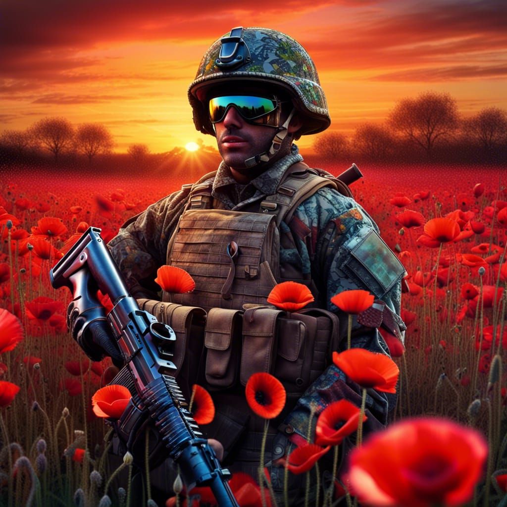 Soldier in Poppy Field
