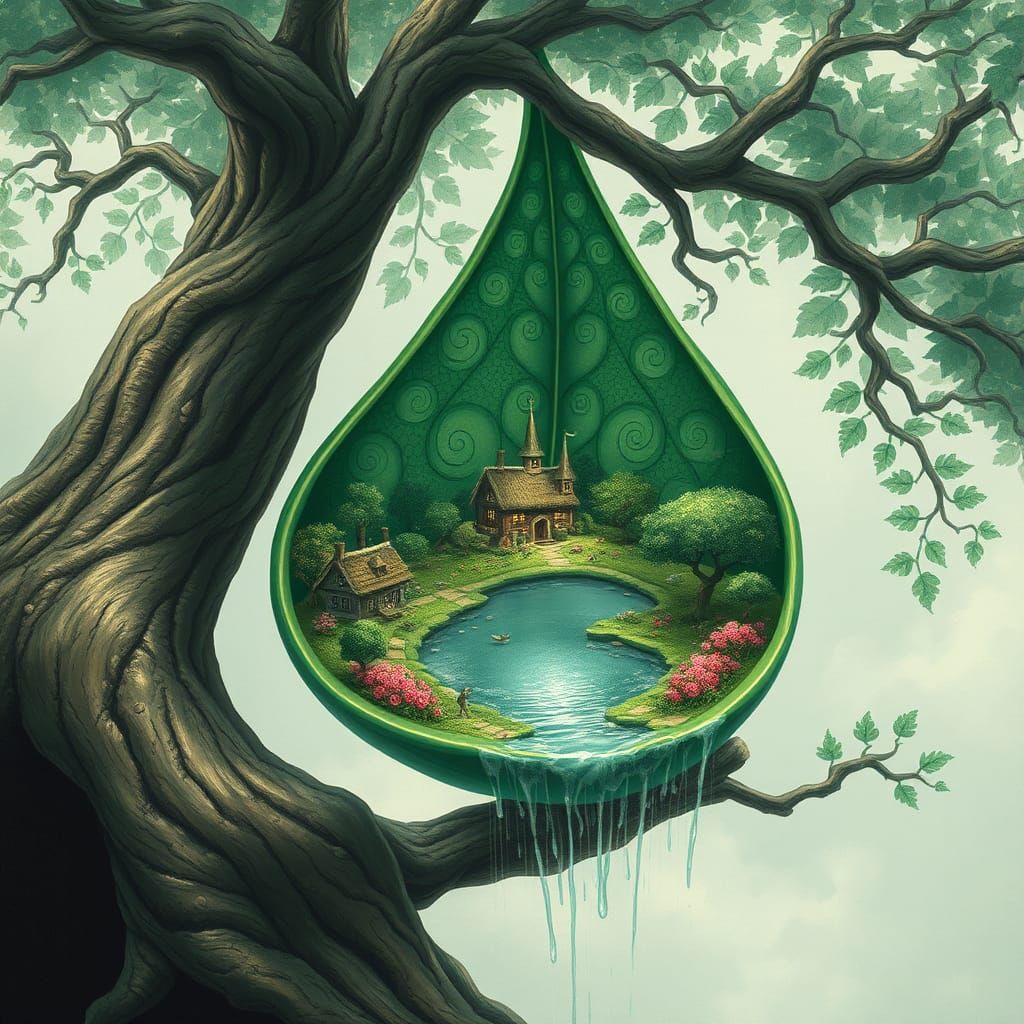 Enchanted Village Inside a Giant Leaf