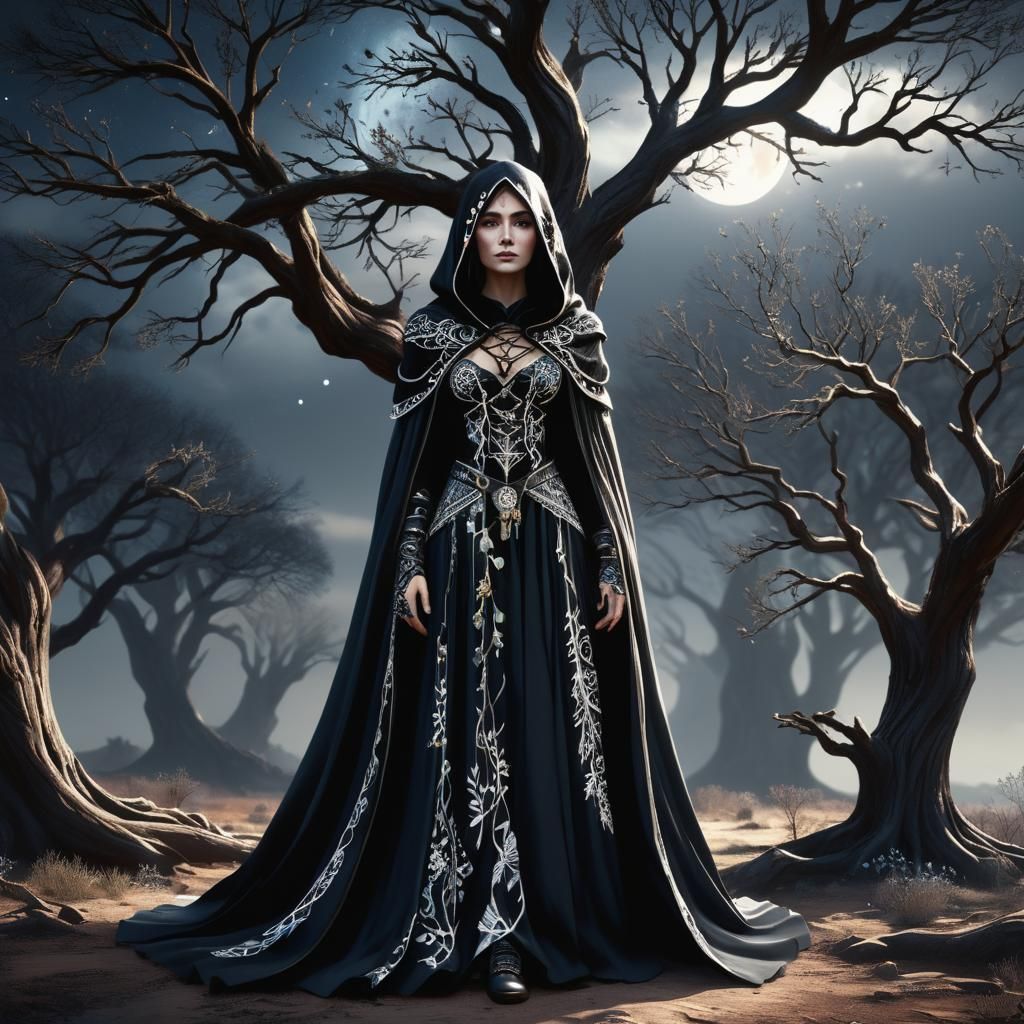 Ethereal Emo Priestess in Cosmic Landscape