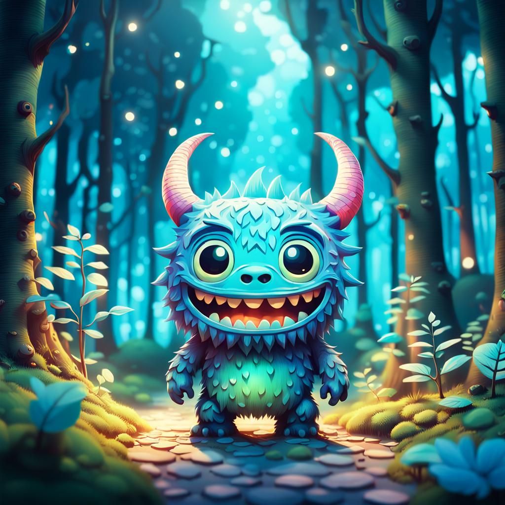 Whimsical Chibi Monster in Dreamcore Forest