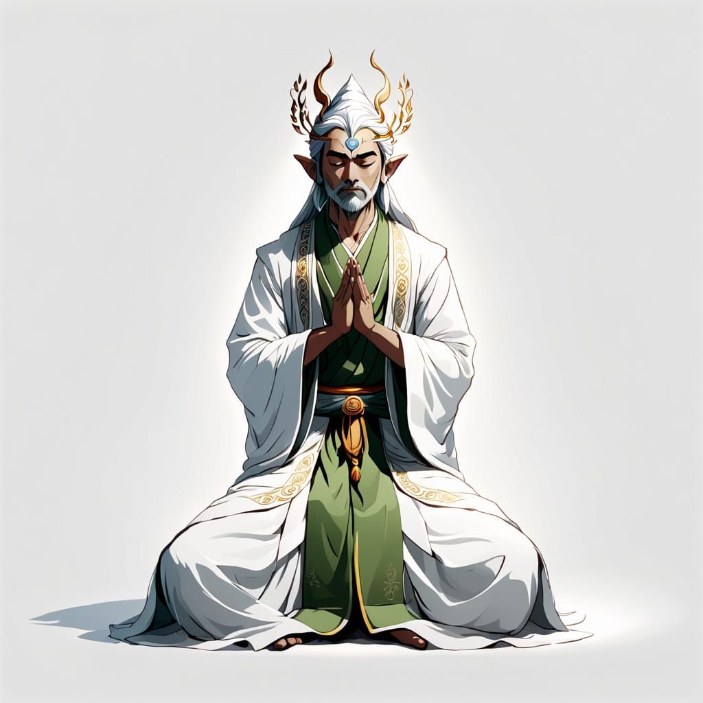 Elven Hindu Guru Meditating in Kyoto Animation Style