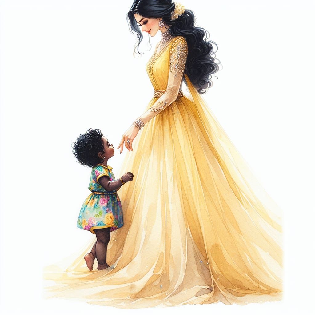 Radiant Mother and Child Watercolor Painting