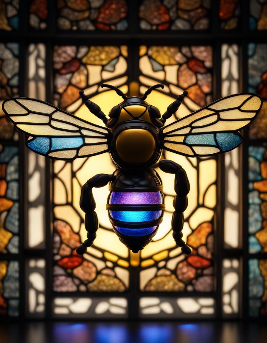 Stained Glass Neon Bee Lamp in Double Exposure