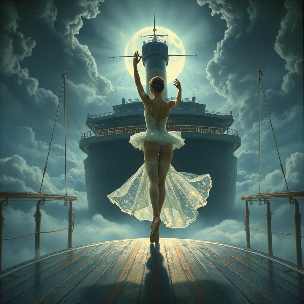 Ballerina Dances on Phantom Ship in Cloud Sea
