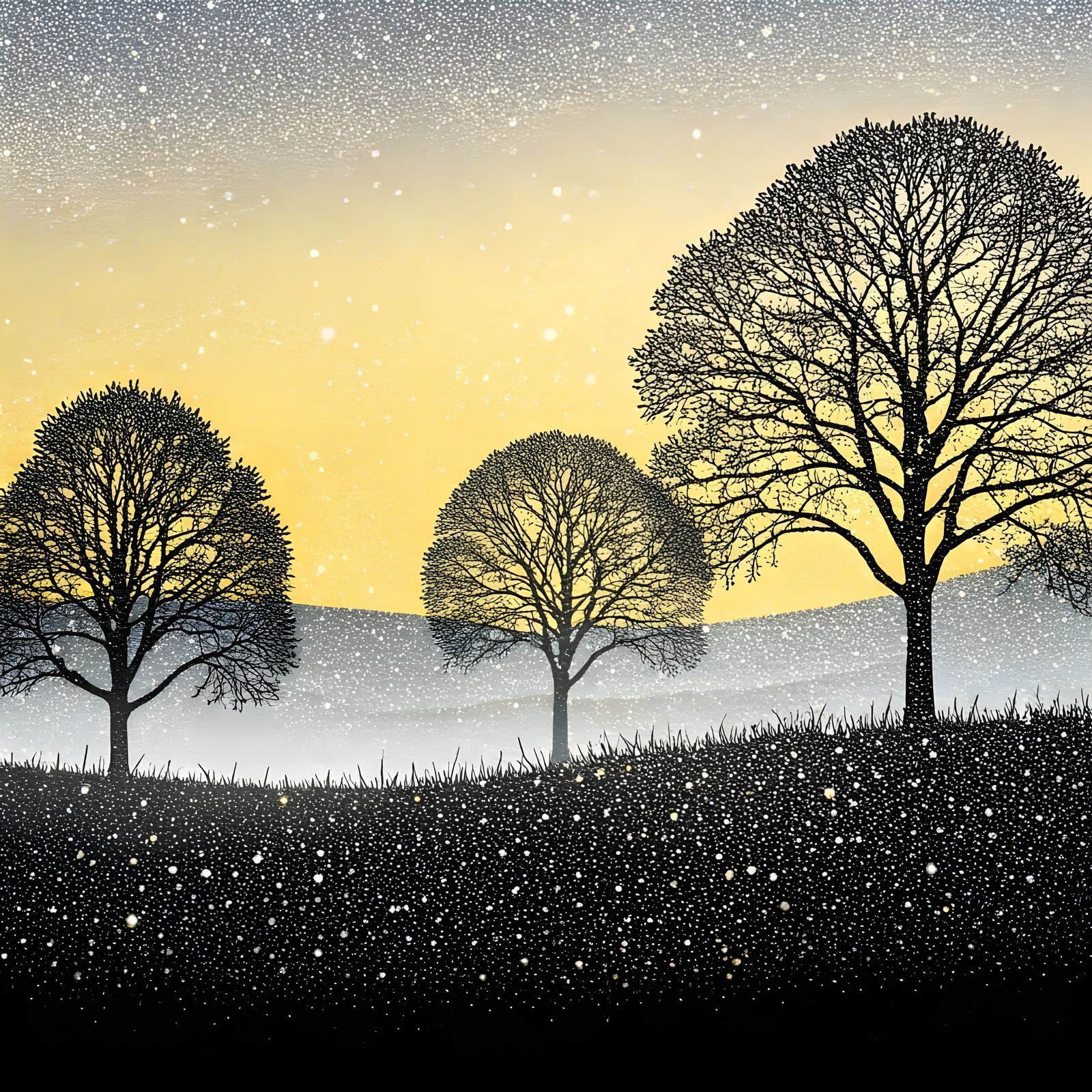 Glittering Sunset Silhouette in Iridescent Hues