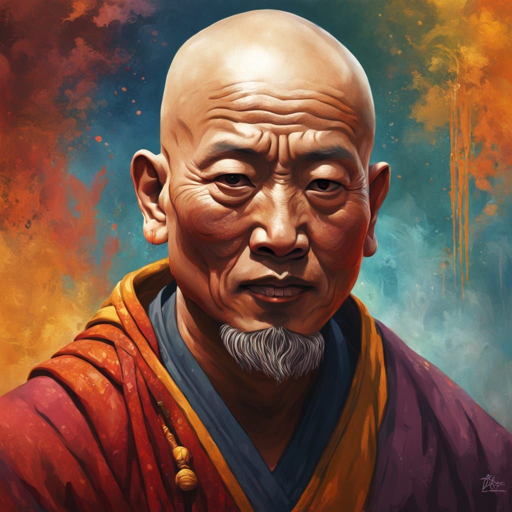 Ethereal Tibetan Monk in Vibrant Hues
