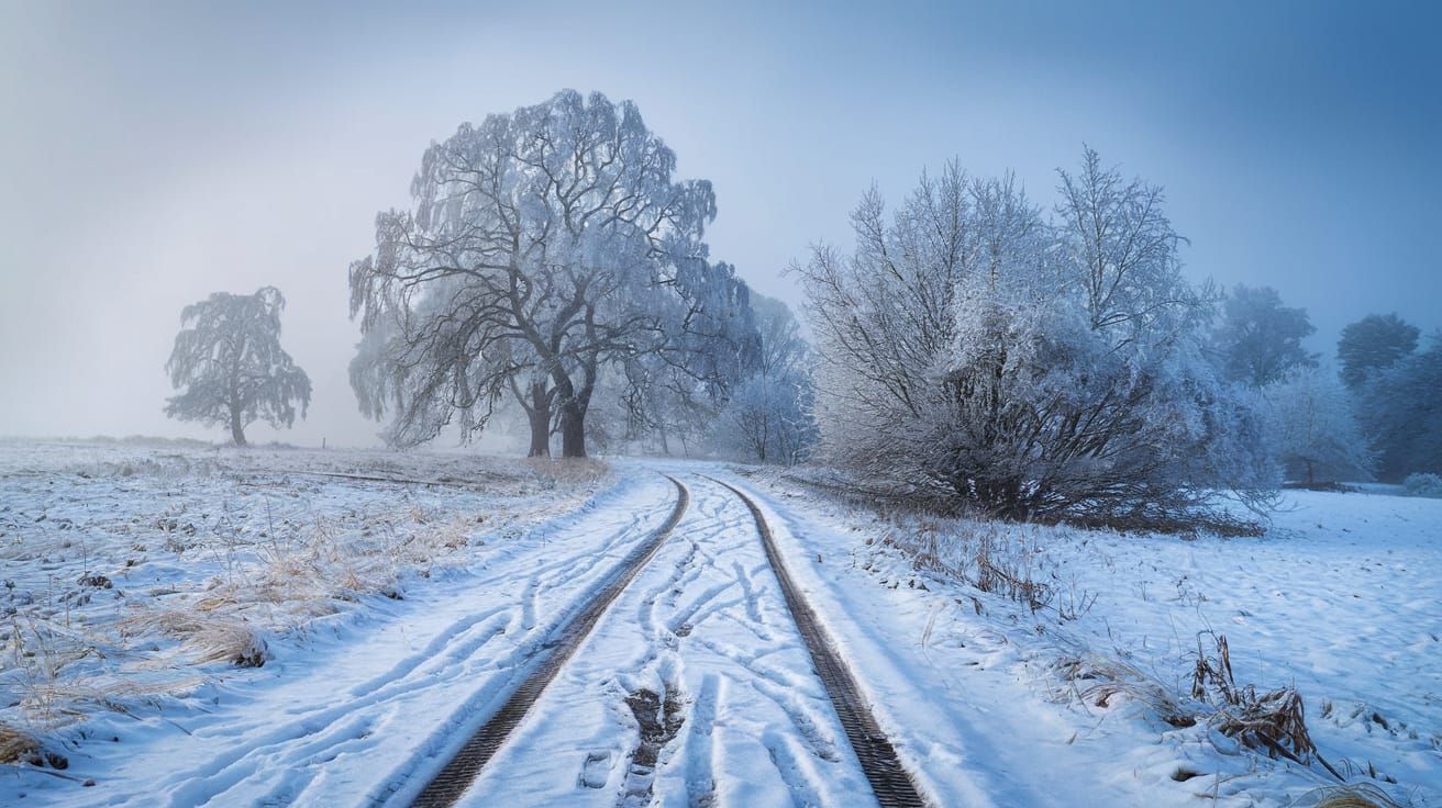 Winter Wonderland Scene in Soft Blue Hues