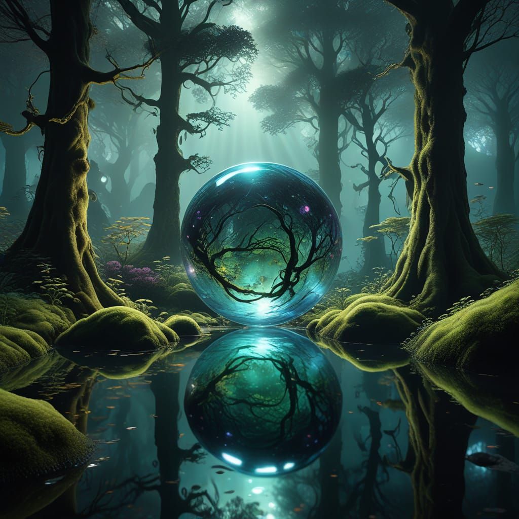 Surreal Aquatic Orb in Enchanted Forest Glows with Ethereal ...