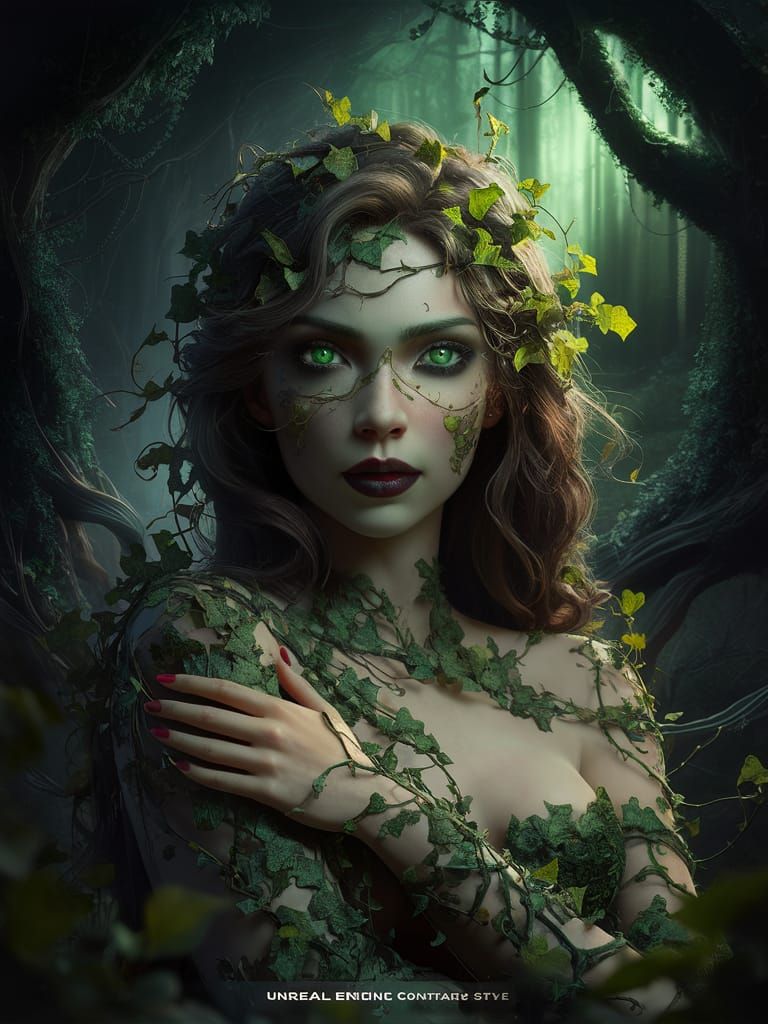 Mystical Woman Blending with Verdant Ivy