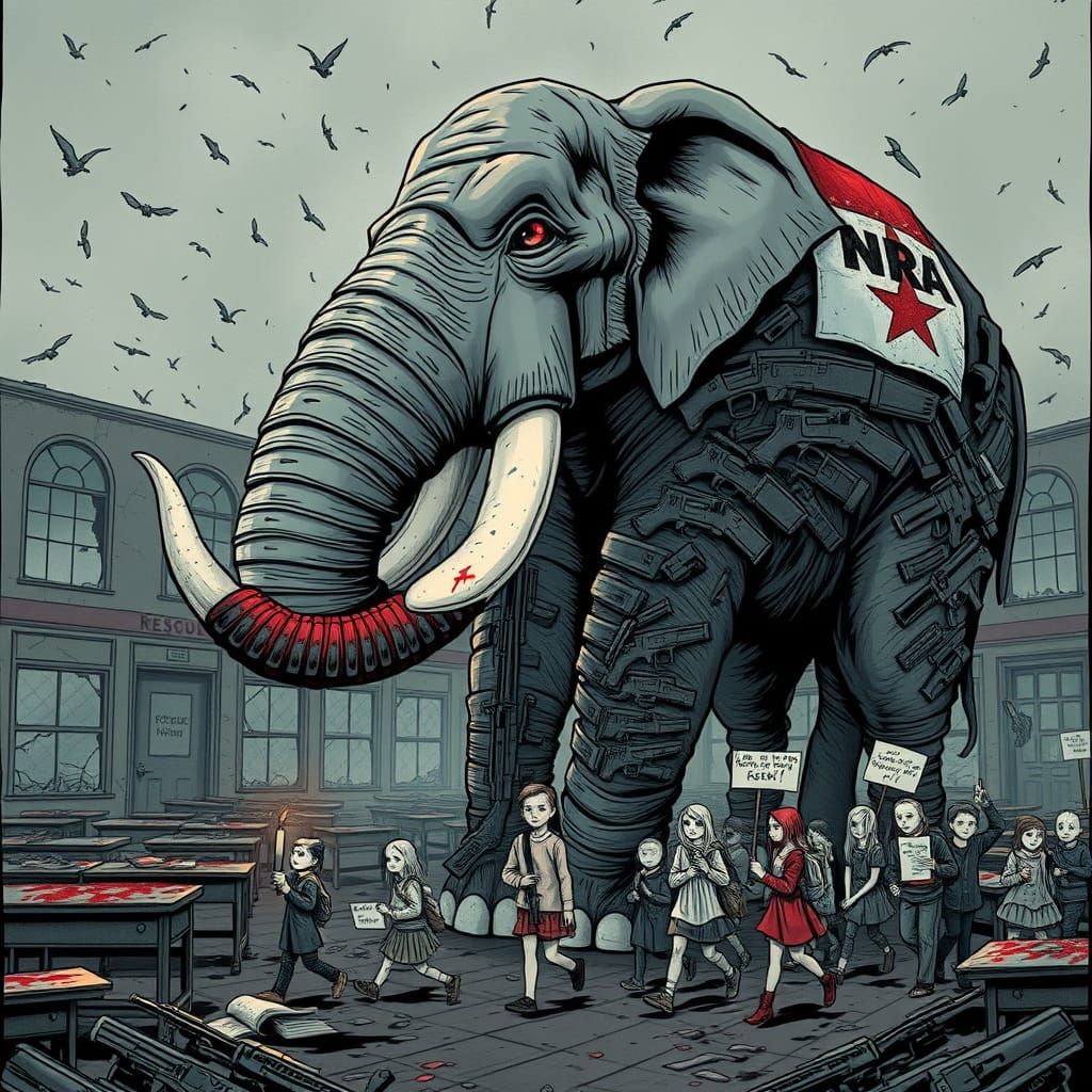 Republican Elephant Devouring Hellish School in Hypocritical...